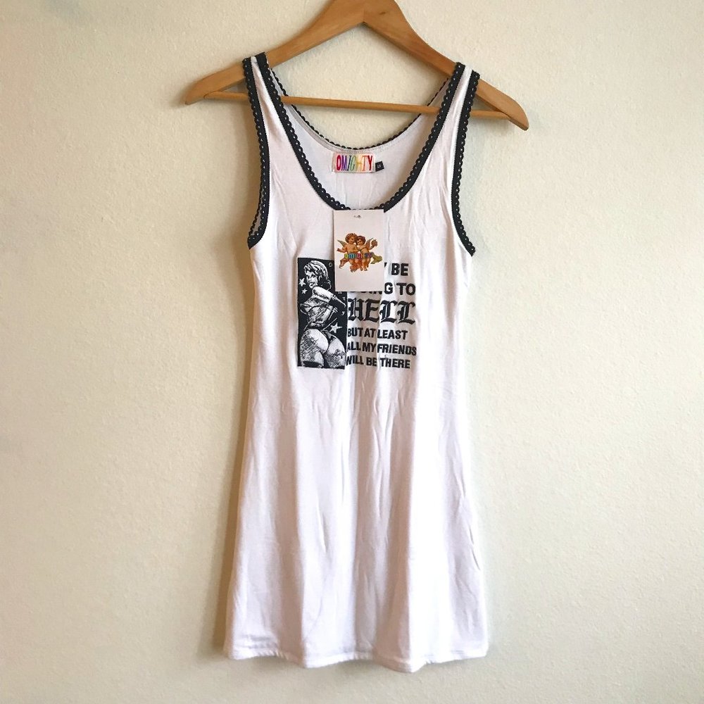 NWT omighty Mini Dress White Tank Bodycon Size S Small 'I may be going to hell'